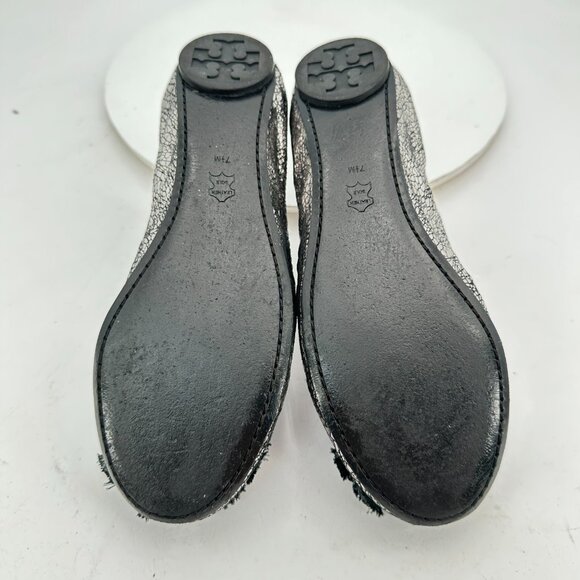 Tory Burch Women Size 7.5M Scrunch Amelia Crystal Silver Ballet Flat Shoes - Picture 8 of 11